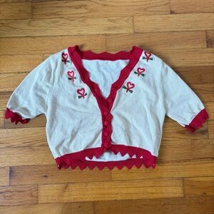 Red and cream Cardigan with Heart Embroidery small